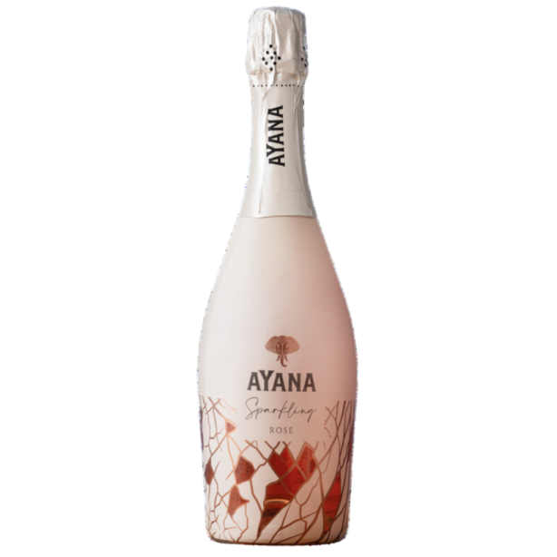 Ayana Sparkling Rose - Różowe wino musujące. O wytrawnym smaku, ze szczepów Chardonnay i Pinot Noir. Z winnicy Ayana, siostrzanej winnicy Stettyn Family Vineyards. Każdą butelkę zdobi odcisk stopy słonia, o fakturze przypominającej skórę zwierzęcia.