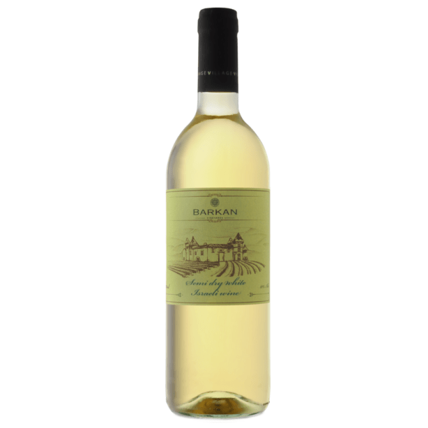 Barkan Semi Dry White - Wino białe, półwytrawne. Izraelskie, koszerne. Klarowna barwa i łagodna, jedwabista struktura. Przyjemny aromat jasnych owoców.