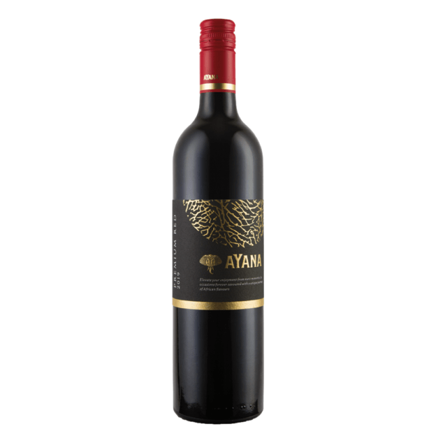 Ayana Premium Red - wytrawne, czerwone wino. Z winnicy Ayana, siostrzanej winnicy Stettyn Family Vineyards. Każdą butelkę zdobi odcisk stopy słonia, o fakturze przypominającej skórę zwierzęcia.