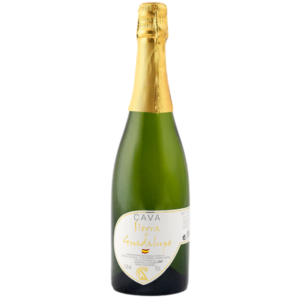 Ruiz Torres Cava Brut Sierra de Guadalupe DO - Butelka białego, wytrawnego wina musującego. Produkowane metodą szampańską w Hiszpanii. Wino ma złoty kolor z zielonkawymi refleksami. Połącznie szczepów Chardonnay i Macabeo. W nosie drobne bąbelki z ciągłymi koralikami.