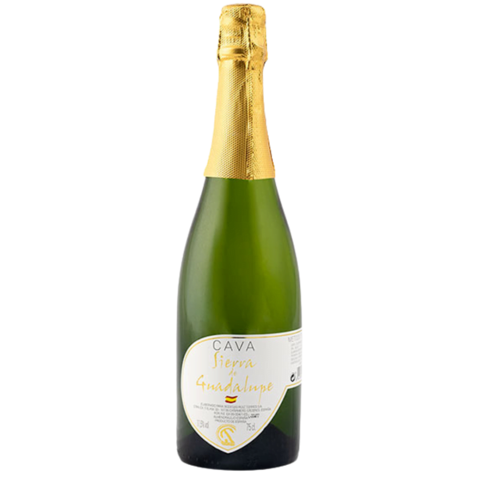 Ruiz Torres Cava Brut Sierra de Guadalupe DO - Butelka białego, wytrawnego wina musującego. Produkowane metodą szampańską w Hiszpanii. Wino ma złoty kolor z zielonkawymi refleksami. Połącznie szczepów Chardonnay i Macabeo. W nosie drobne bąbelki z ciągłymi koralikami.