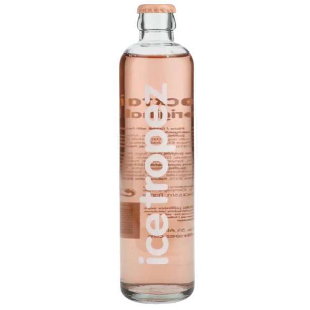 Ice Tropez Cocktail Rose - lekko musujący koktajl na bazie wina z regionu Prowansja. O bladoróżowym kolorze. Napój naturalnie aromatyzowany poprzez dodanie do wina soków z białej brzoskwini, kwiatów nektarynki oraz czerwonych owoców. Może pojawić się lekki naturalny osad na dnie butelki. Szklana butelka o pojemności 0,275L zamykana kapslem.