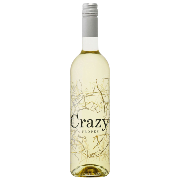 Domaine Tropez Crazy White - białe, półwytrawne wino z Francji, Prowansja. IGP Méditerranée. Młode, świeże, ze szczepów Vermentino, Trebbiano. Jasnożółte ze złotymi refleksami.