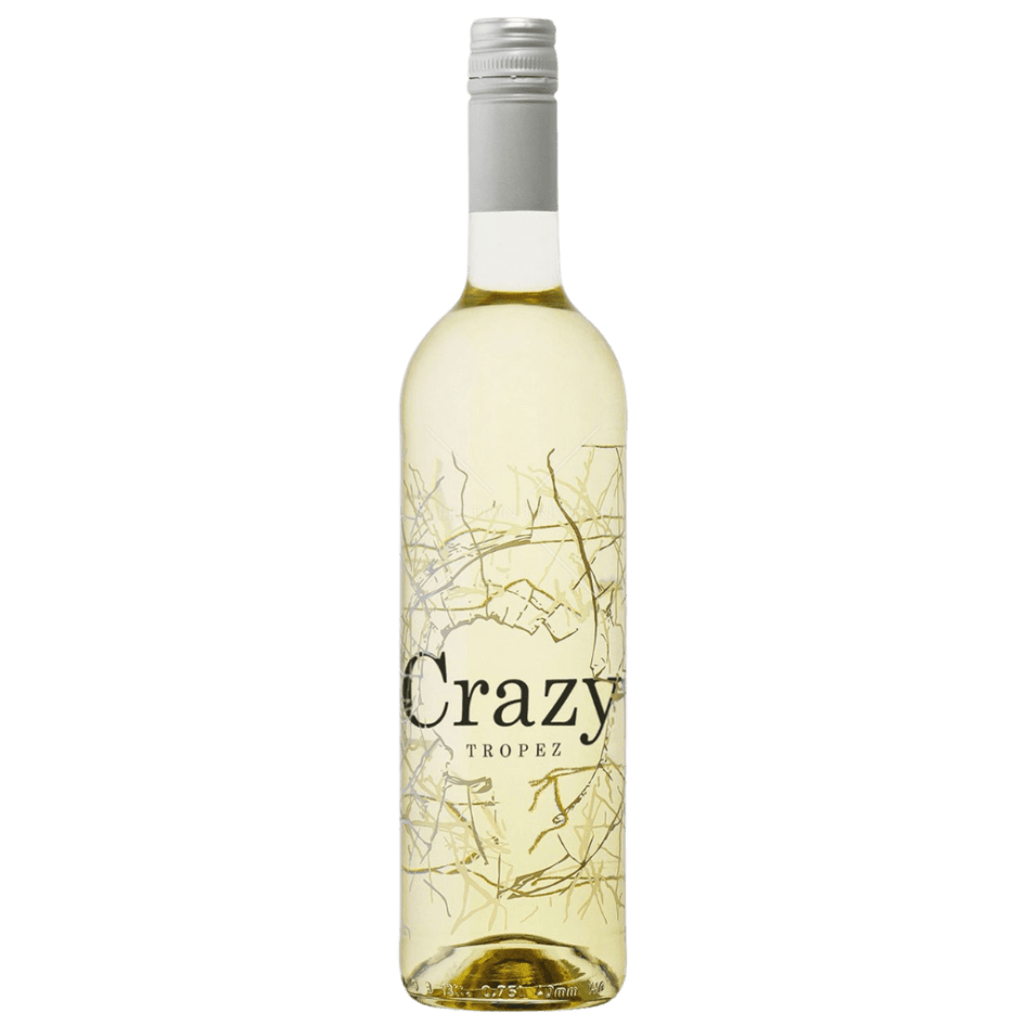 Domaine Tropez Crazy White - białe, półwytrawne wino z Francji, Prowansja. IGP Méditerranée. Młode, świeże, ze szczepów Vermentino, Trebbiano. Jasnożółte ze złotymi refleksami.